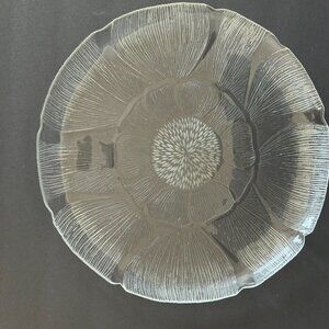 Vintage Clear Glass Floral Pattern Plate With Textured Design 11
